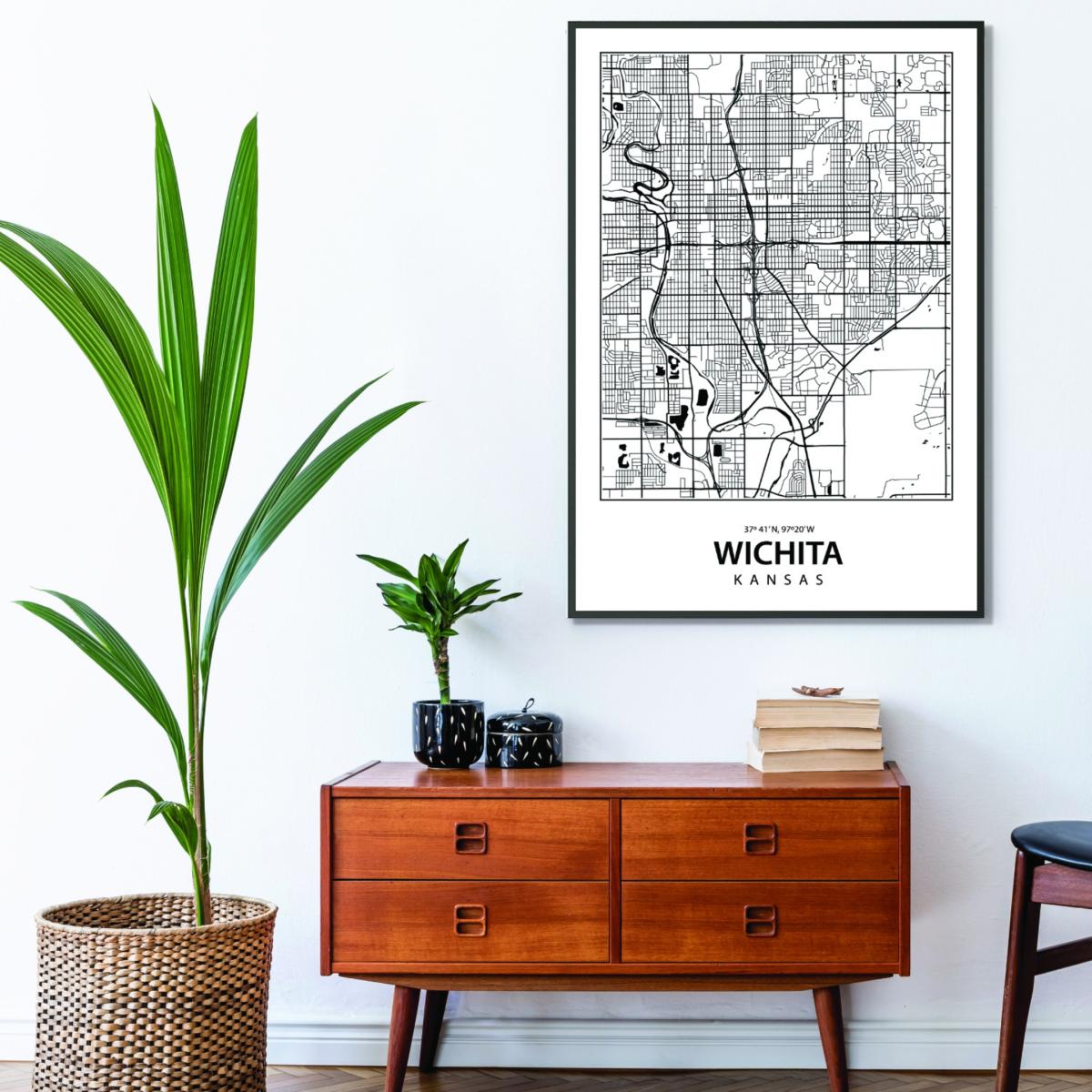 Black Map Of Wichita Kansas A3 297 X 420Mm Stanley Print House – image 3