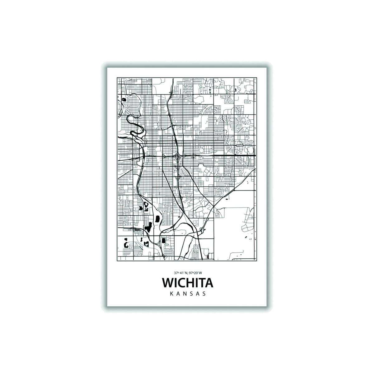 Black Map Of Wichita Kansas A3 297 X 420Mm Stanley Print House – image 1