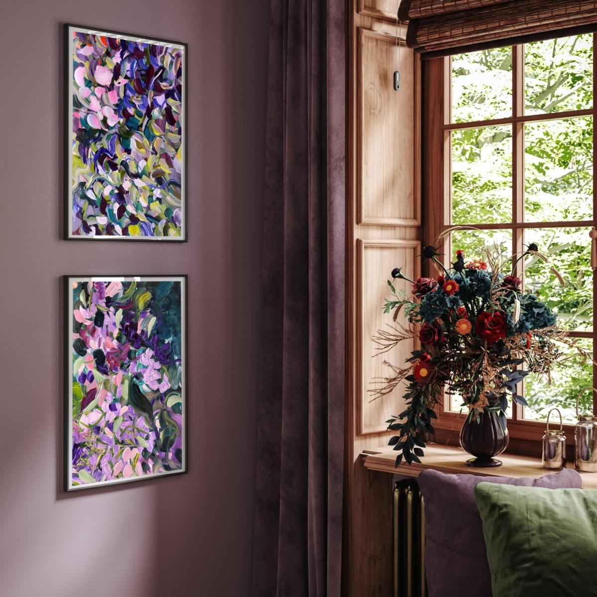 Pink / Purple Lavender Abstract Floral Print Pair Jessica Slack Studio – image 2