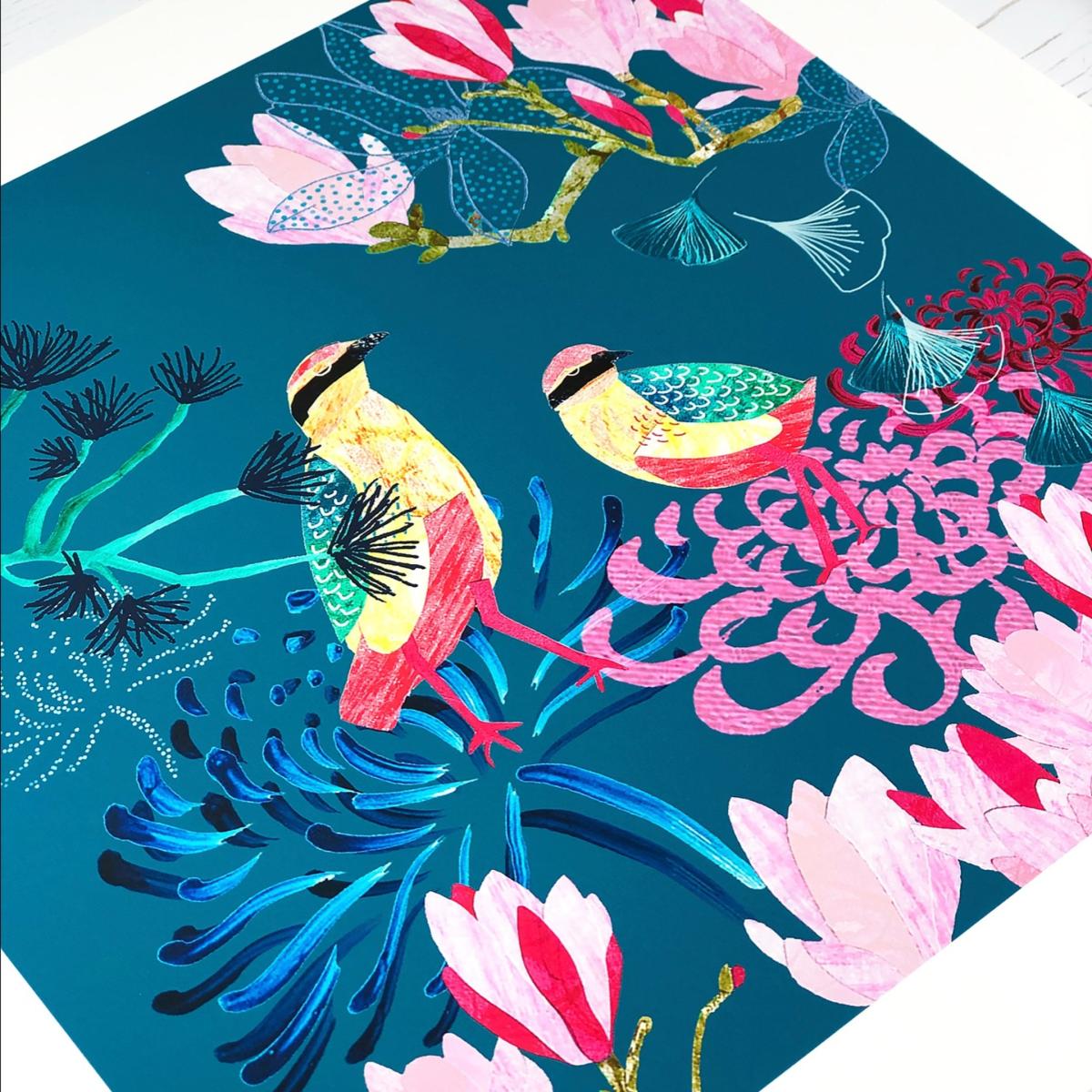 Pink / Purple Large Giclee Print Fairy Pitta Songbird Amanda West – image 2