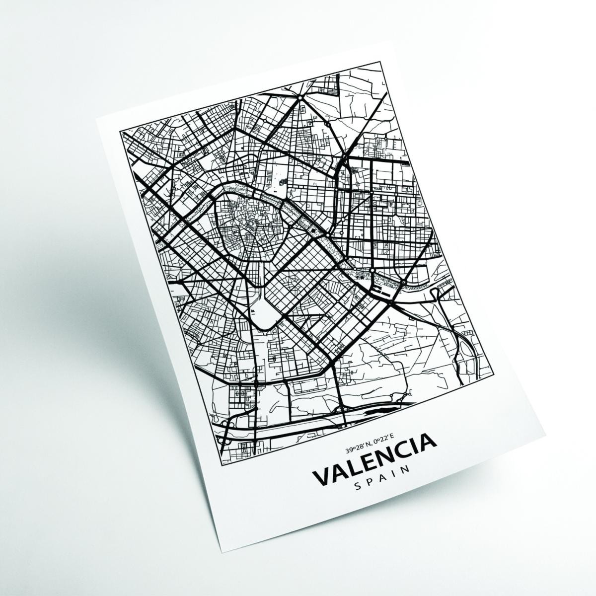 Black Map Of Valencia Spain A4 210 X 297Mm Stanley Print House – image 2