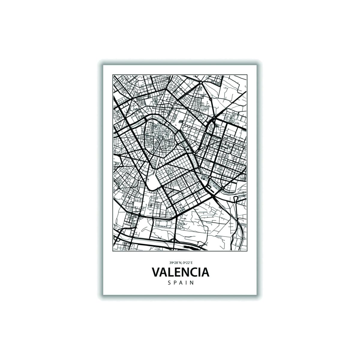 Black Map Of Valencia Spain A4 210 X 297Mm Stanley Print House – image 1