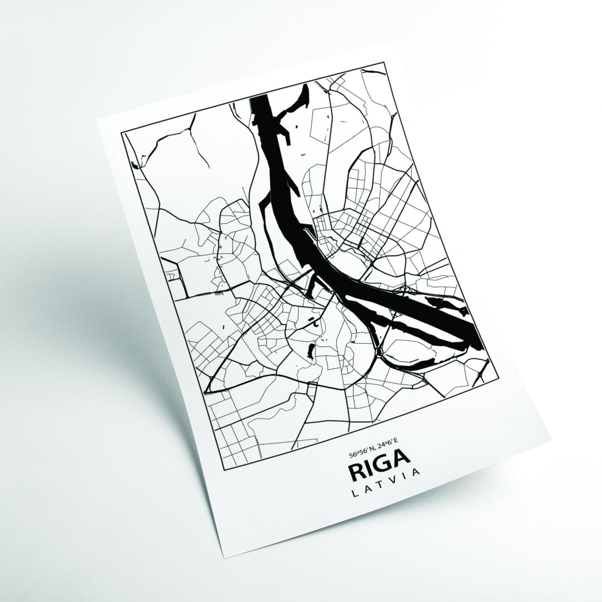 Black Map Of Riga Latvia A4 210 X 297Mm Stanley Print House – image 2