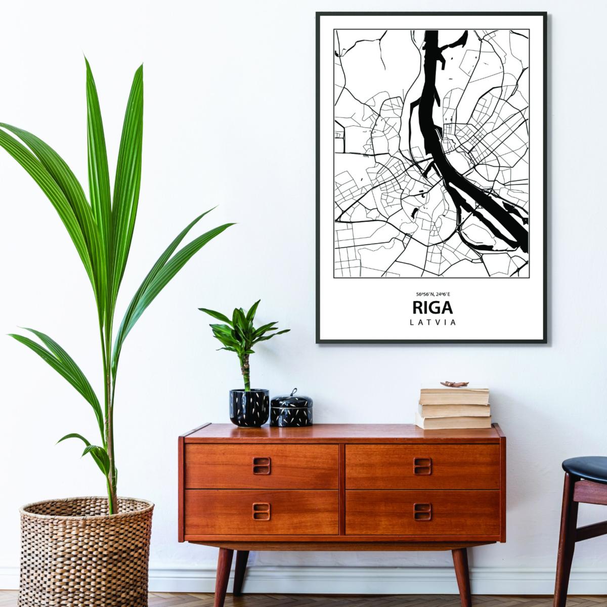 Black Map Of Riga Latvia A4 210 X 297Mm Stanley Print House – image 3