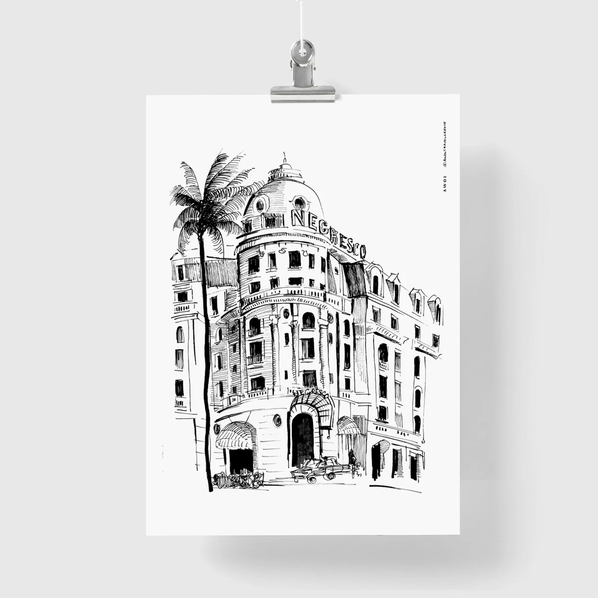 Black / White Nice, Promenade Des Anglais, Negresco Hotel Art Print: Souvenirs From The French Riviera A4 210 X 297Mm Awol – image 4