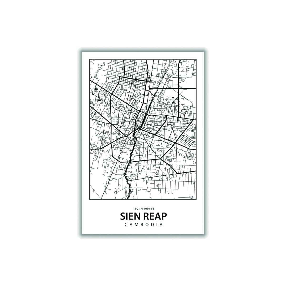 Black Map Of Sien Reap Cambodia Xxs Stanley Print House – image 1