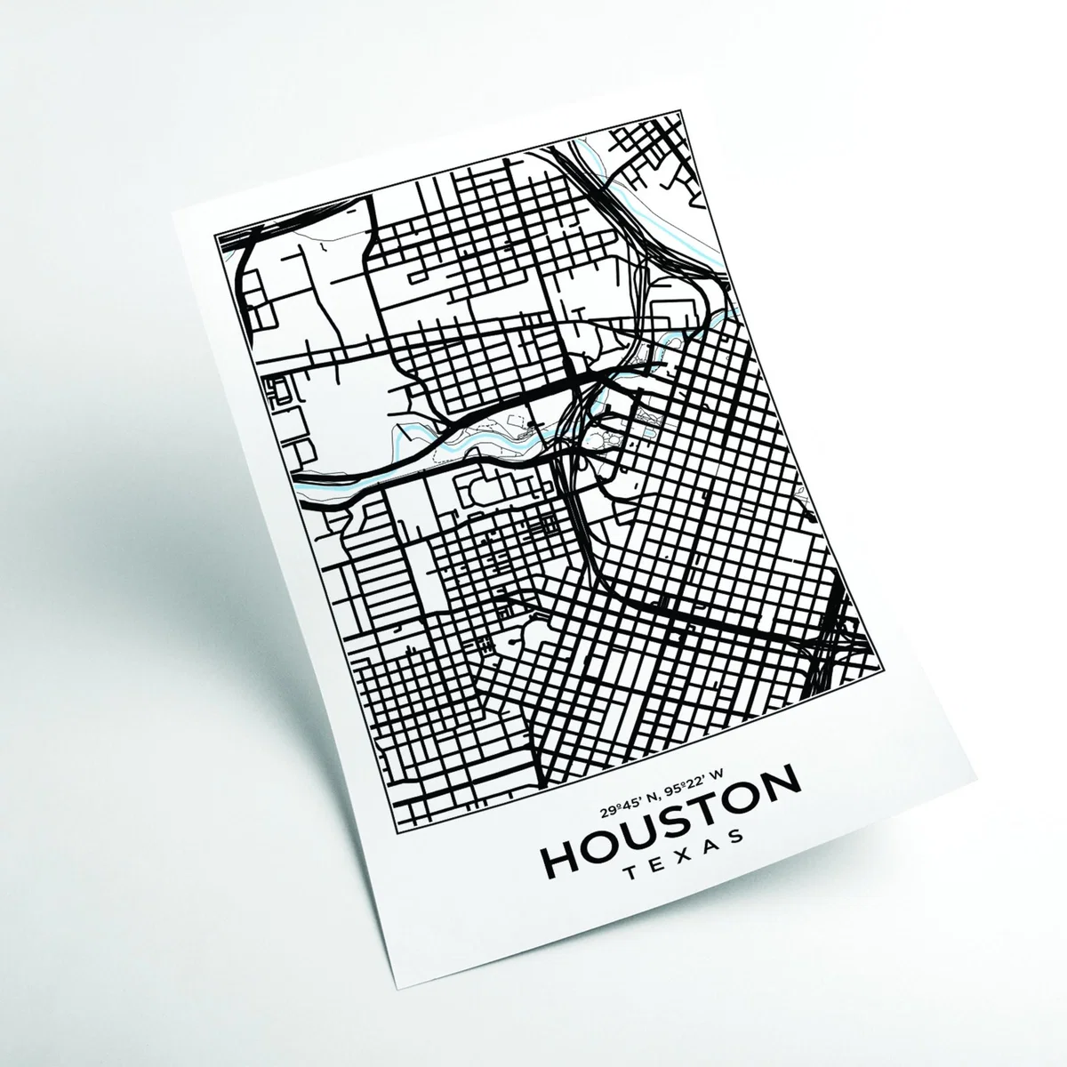 Black Map Of Houston Texas A2 420 X 594Mm Stanley Print House – image 2