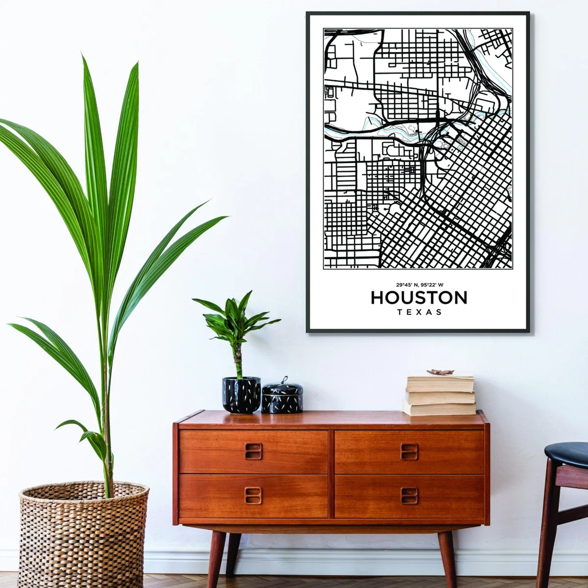 Black Map Of Houston Texas A2 420 X 594Mm Stanley Print House – image 3