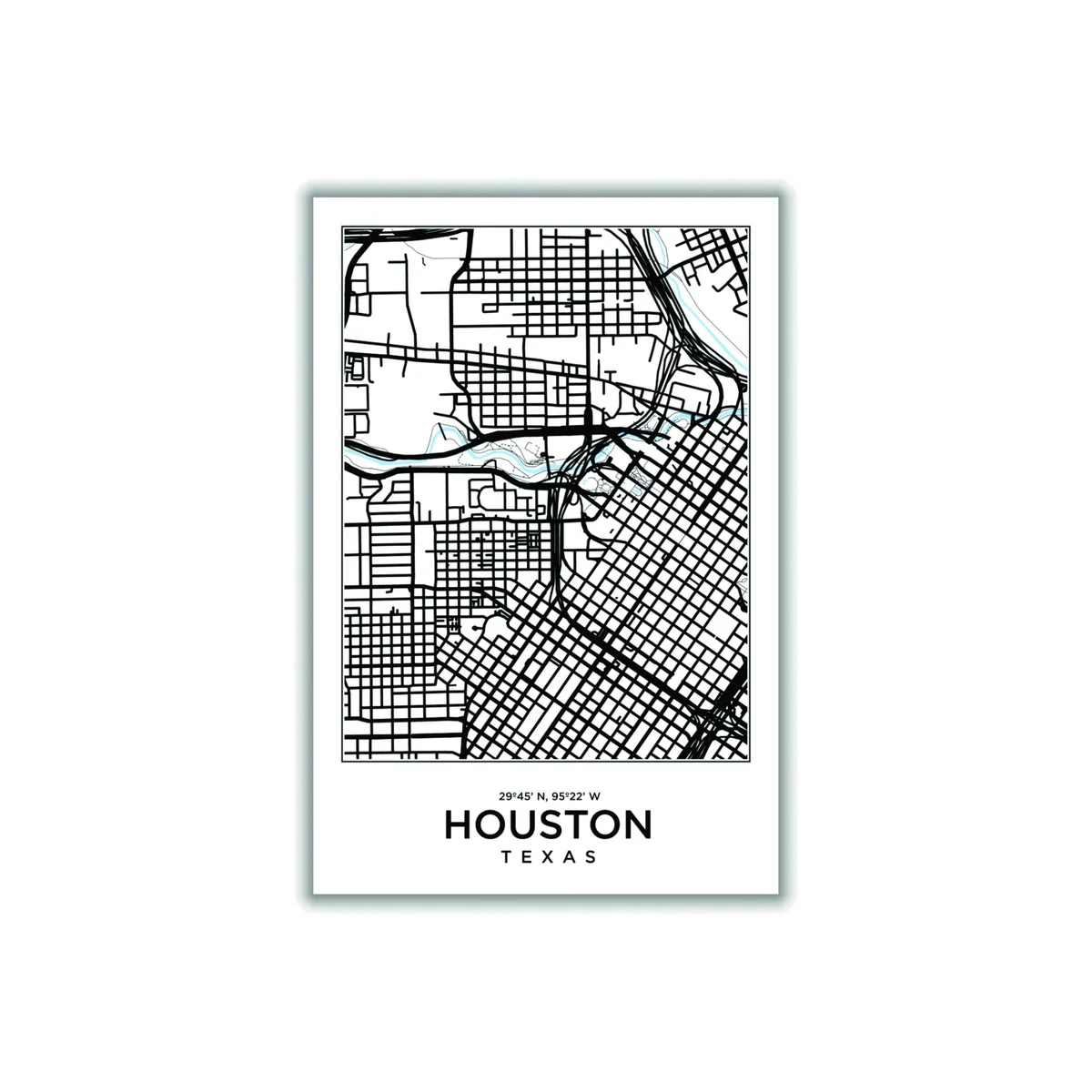 Black Map Of Houston Texas A2 420 X 594Mm Stanley Print House – image 1