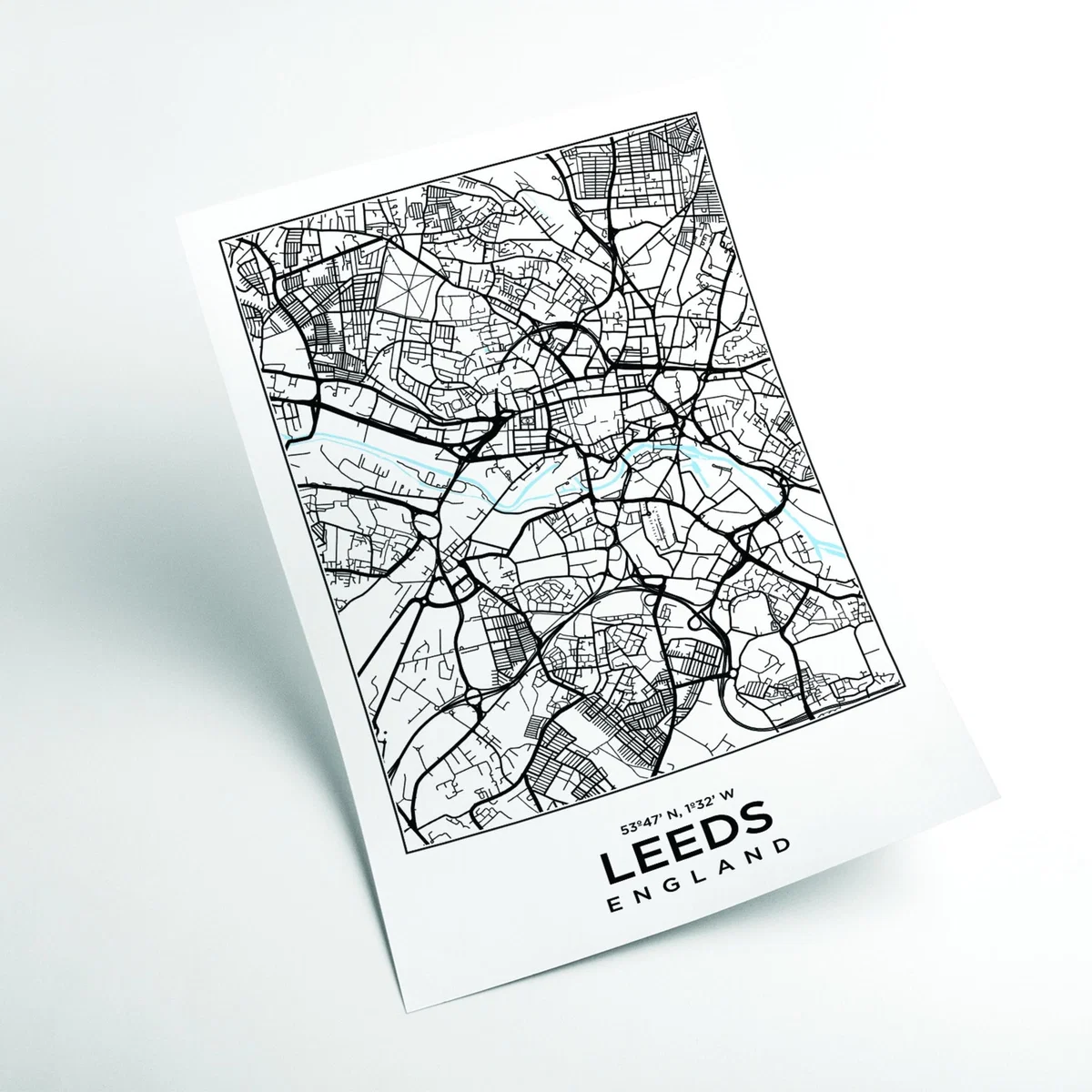 Black Map Of Leeds England A4 210 X 297Mm Stanley Print House – image 2