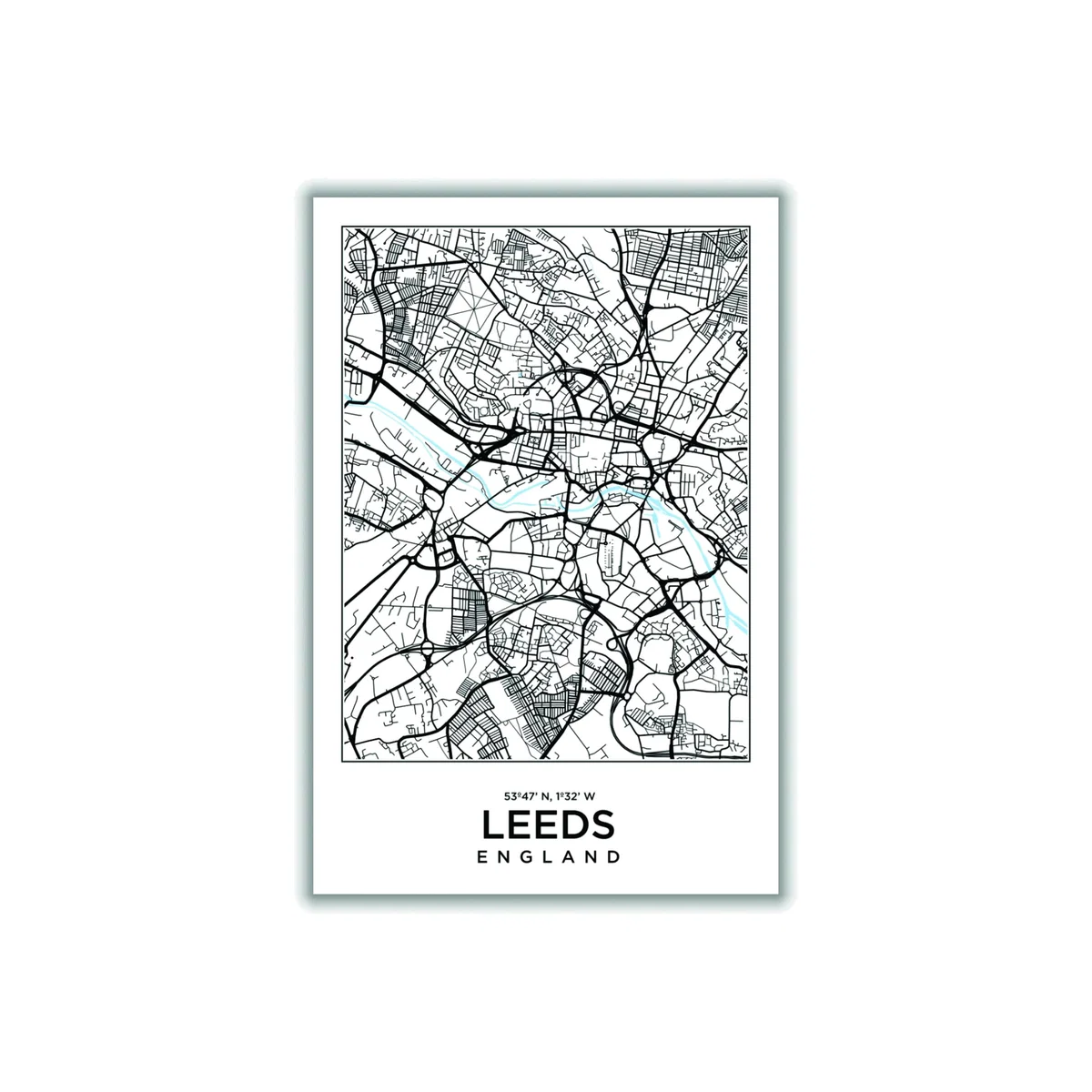 Black Map Of Leeds England A4 210 X 297Mm Stanley Print House – image 1