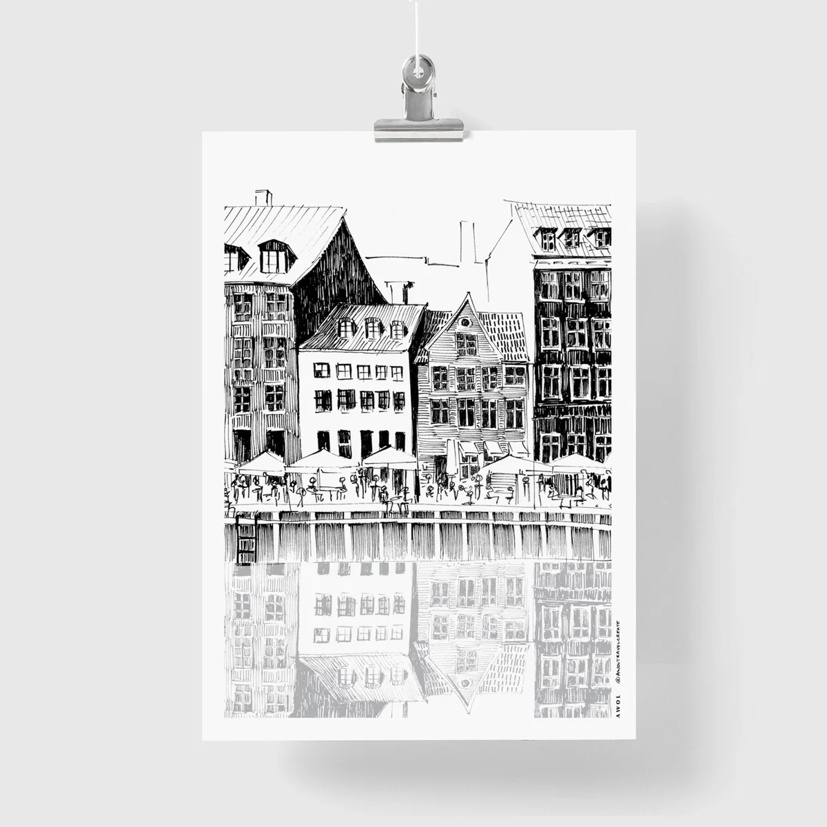Black / White Copenhagen Art Print: A Beautiful Day On Nyhavn Canal A4 210 X 297Mm Awol – image 5