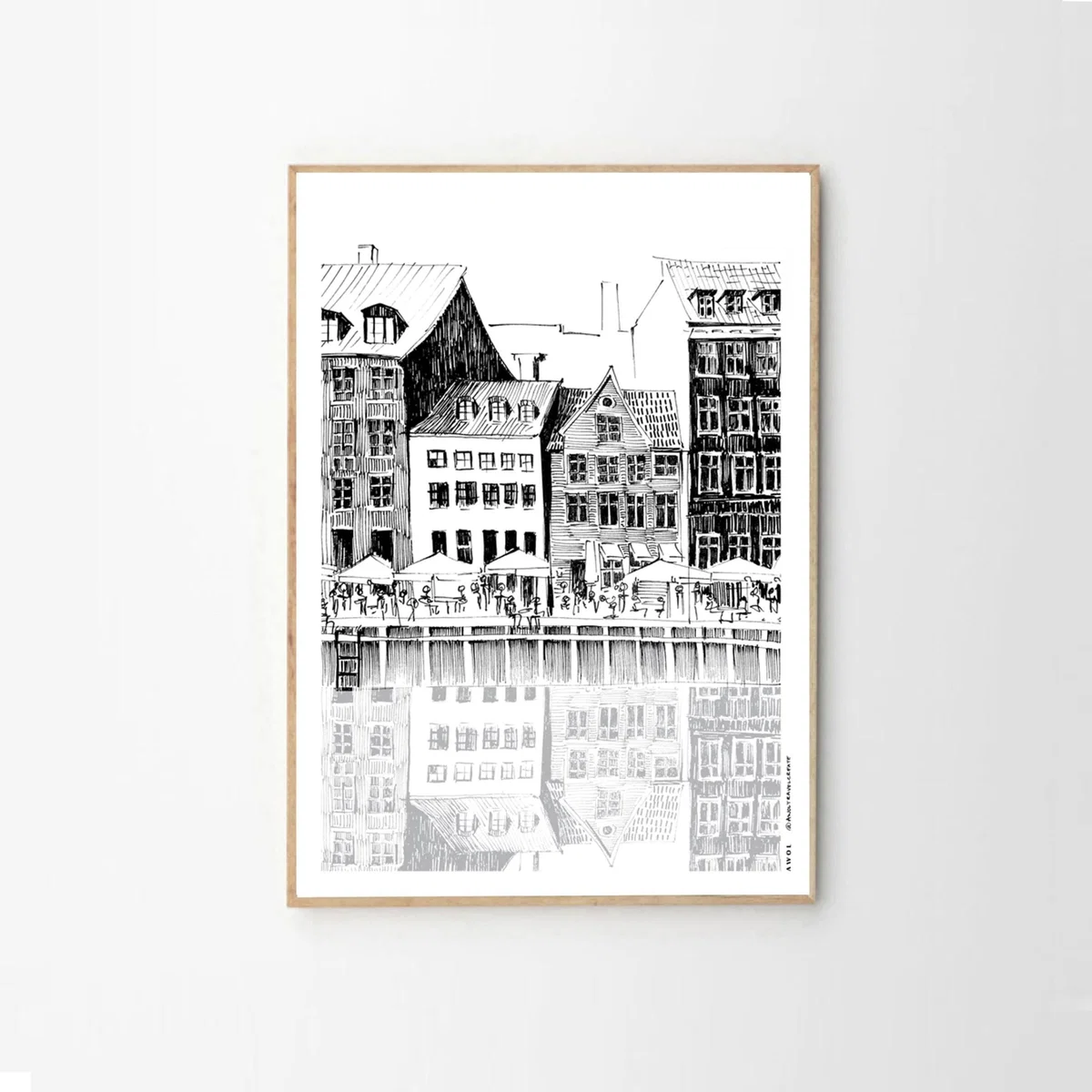 Black / White Copenhagen Art Print: A Beautiful Day On Nyhavn Canal A4 210 X 297Mm Awol – image 10