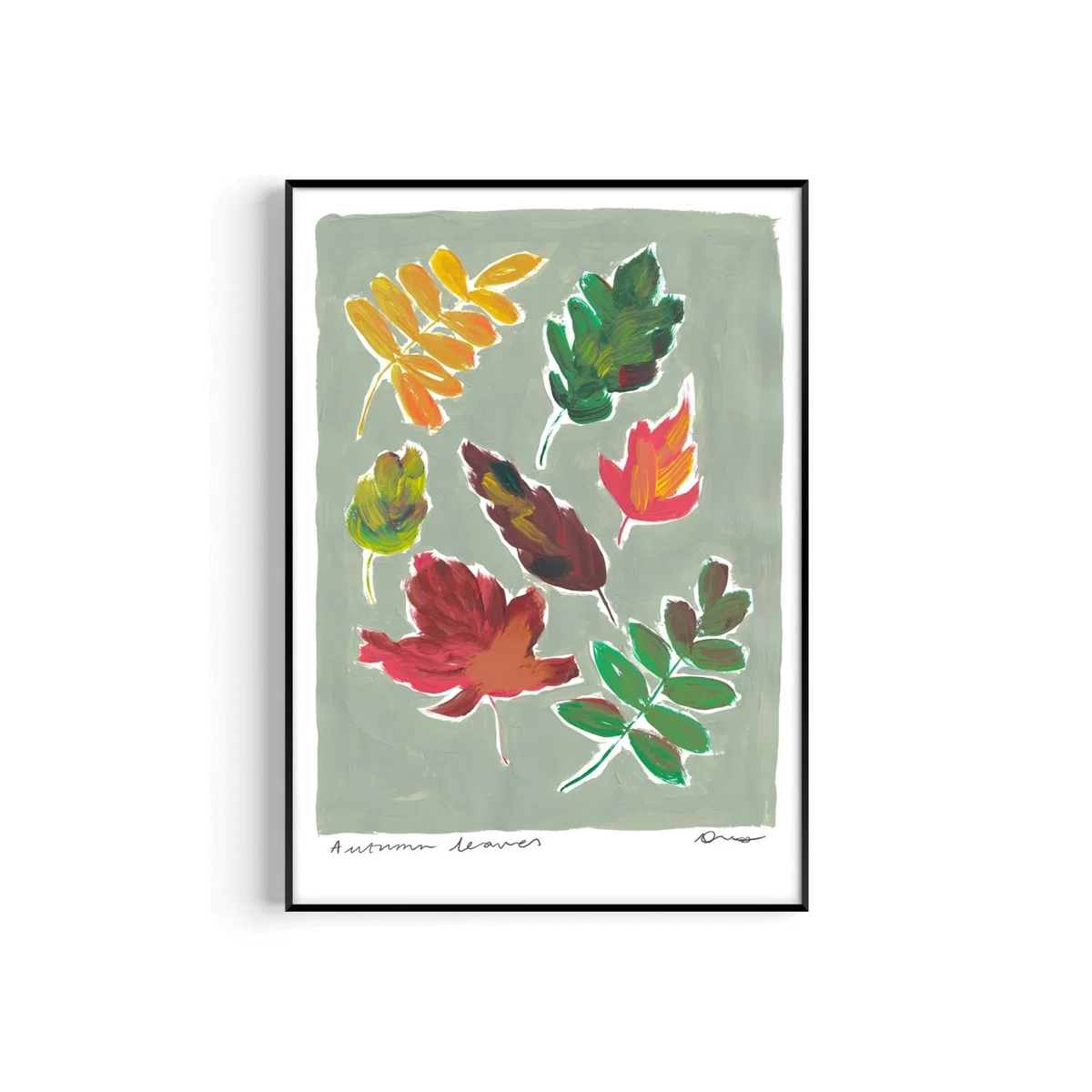 Neutrals / Green Autumn Leaves Hand Painted Art Print - A3 | Natalie Cass Art – image 1