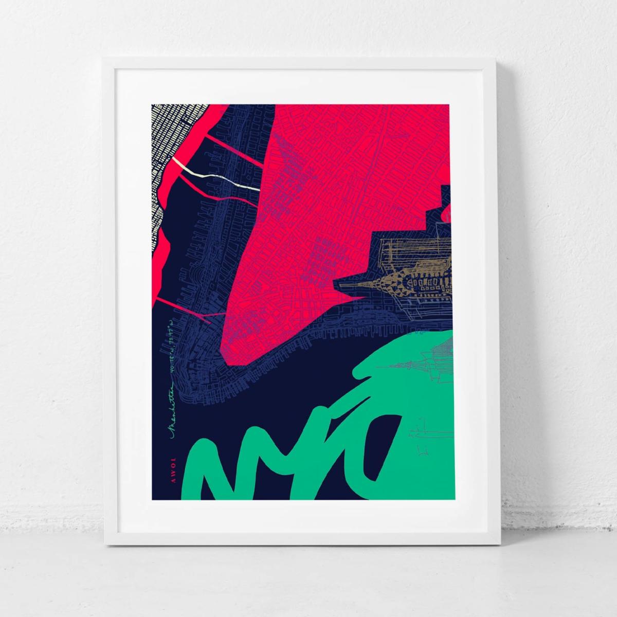 Gold / Green / Blue New York Urban Art Print: The City That Never Sleeps Awol – image 2