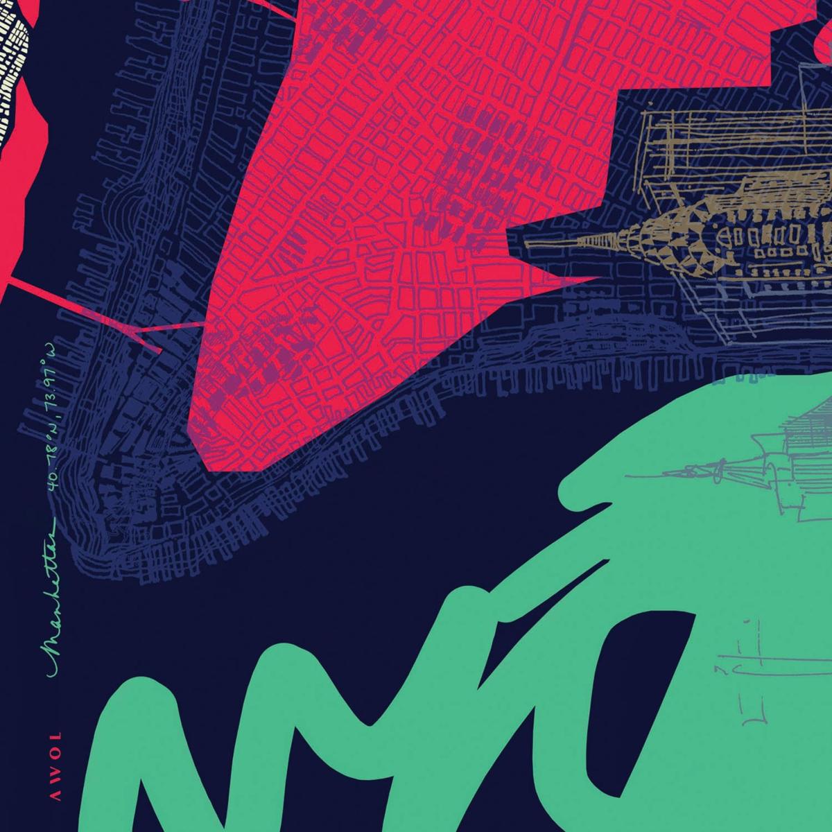 Gold / Green / Blue New York Urban Art Print: The City That Never Sleeps Awol – image 3