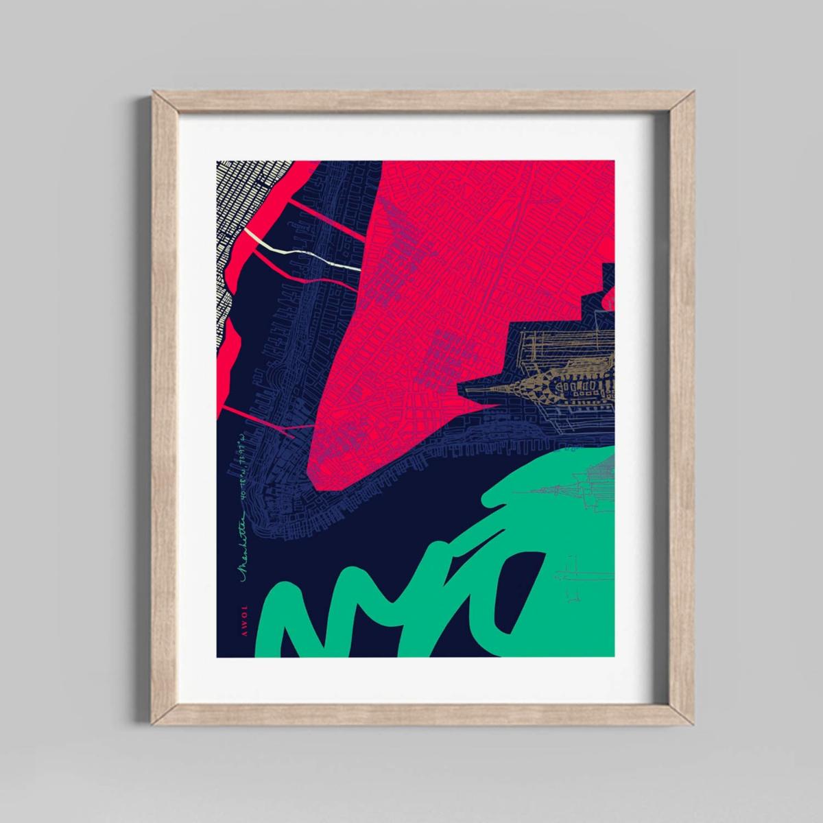 Gold / Green / Blue New York Urban Art Print: The City That Never Sleeps Awol – image 5