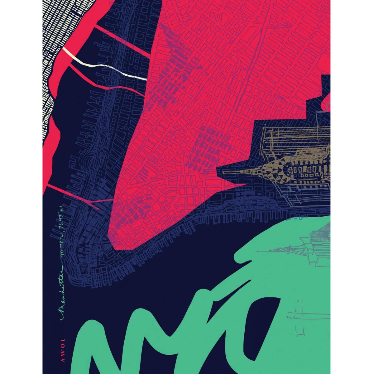 Gold / Green / Blue New York Urban Art Print: The City That Never Sleeps Awol – image 6