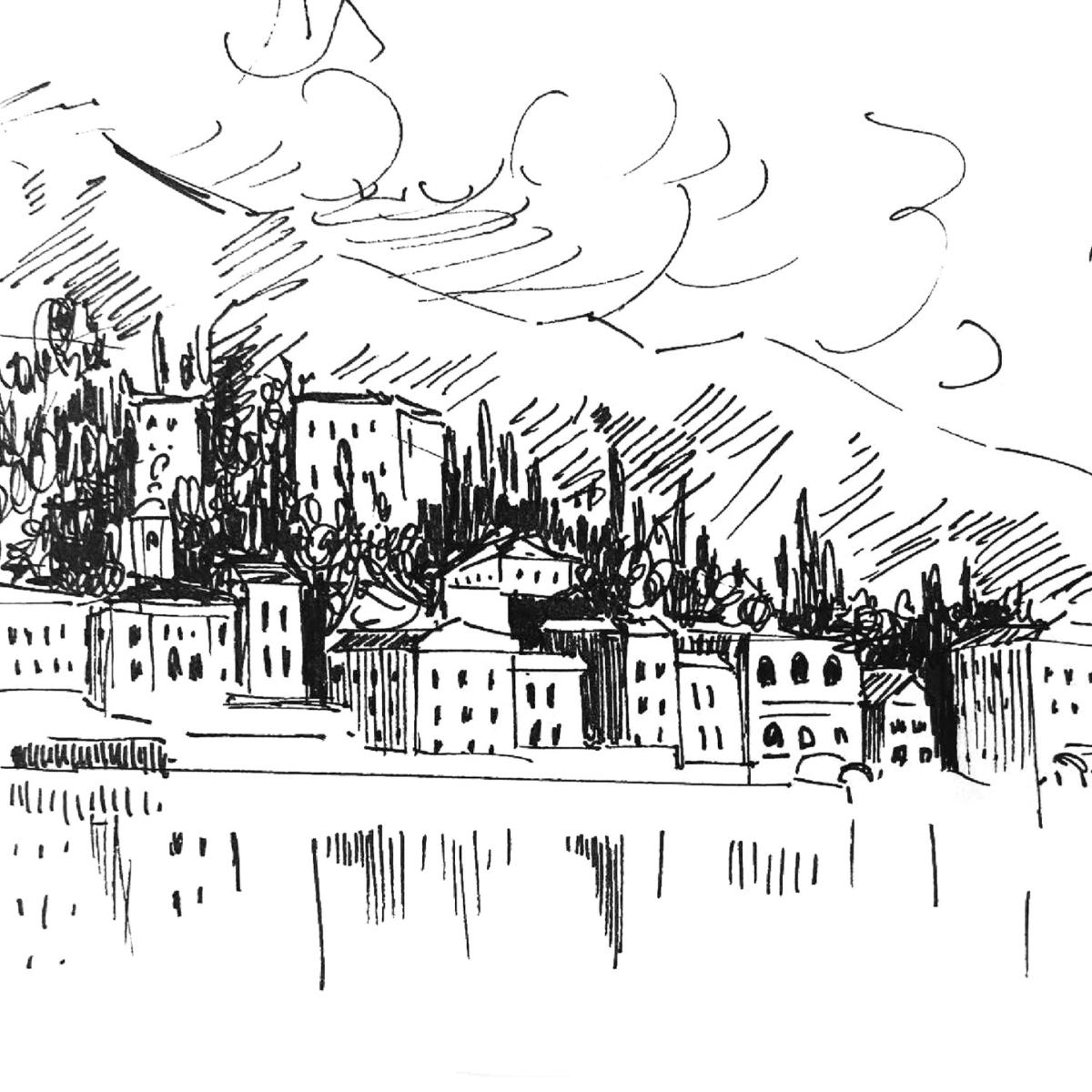 Black / White Lake Como Landscape Illustration Awol – image 2