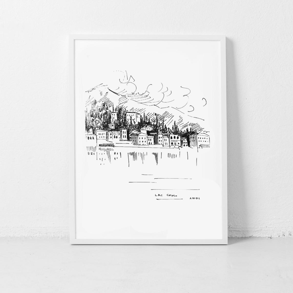 Black / White Lake Como Landscape Illustration Awol – image 4