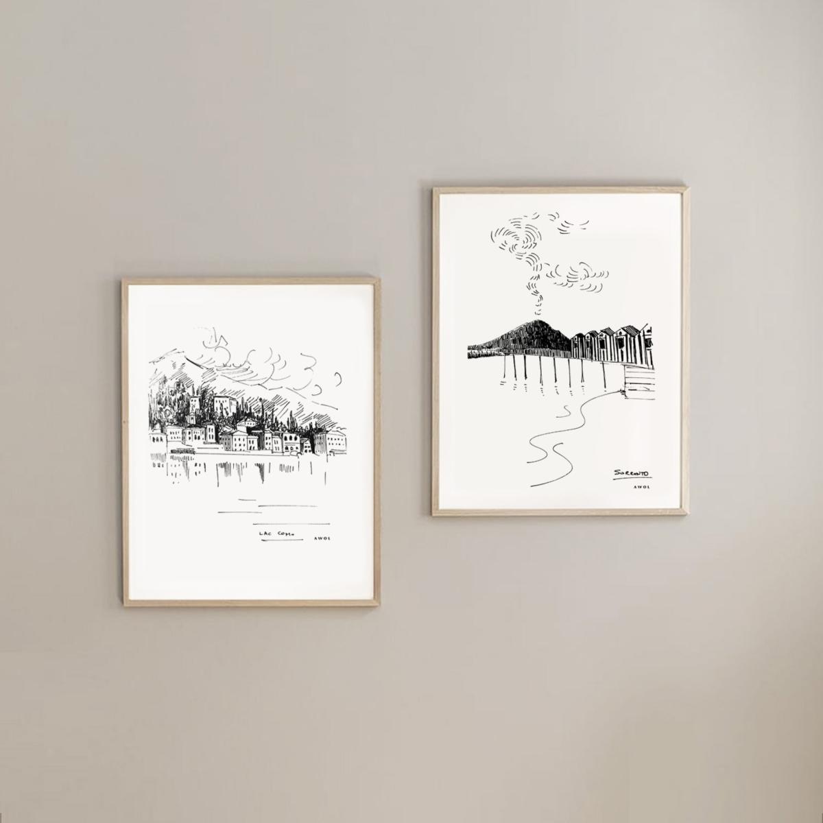 Black / White Lake Como Landscape Illustration Awol – image 5