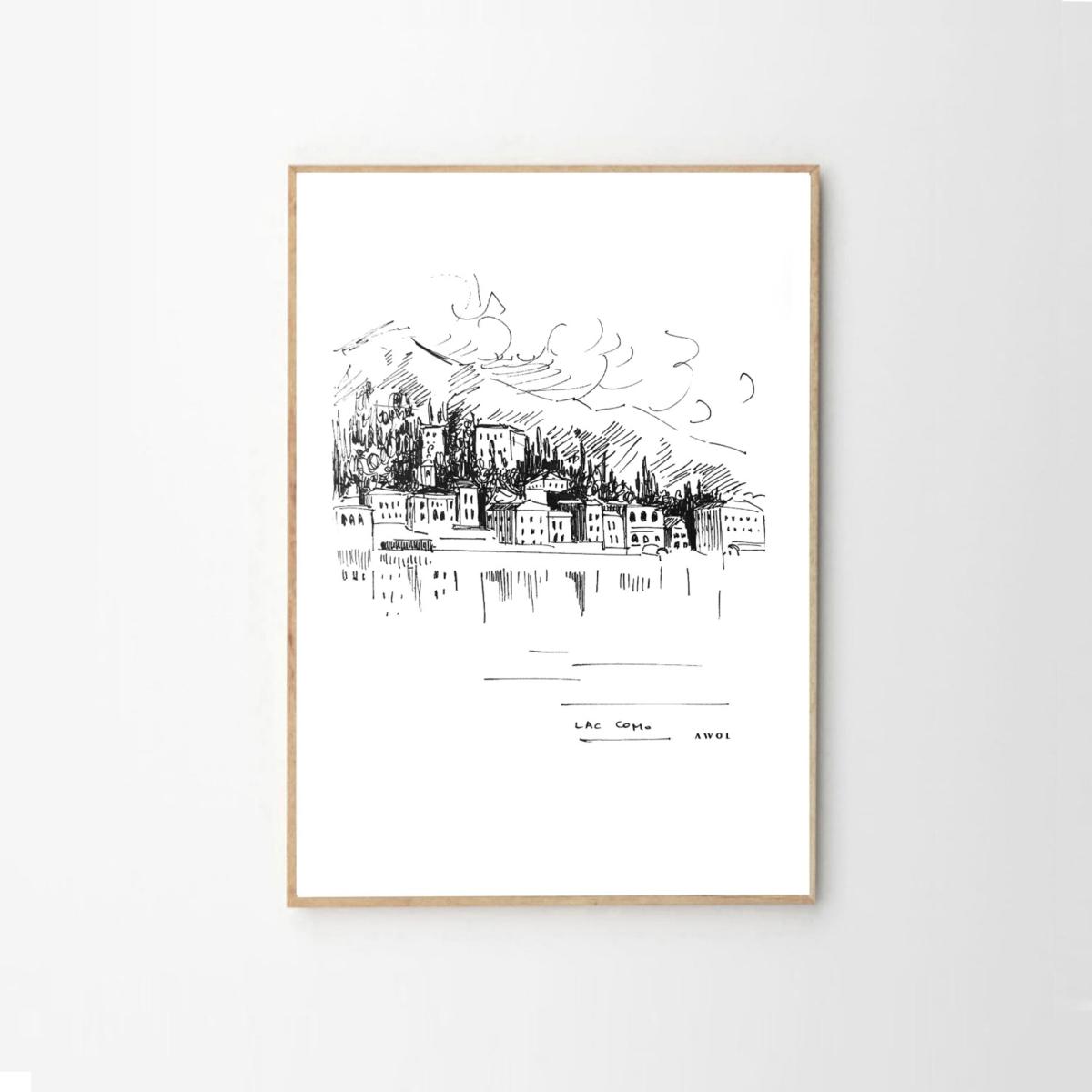 Black / White Lake Como Landscape Illustration Awol – image 6