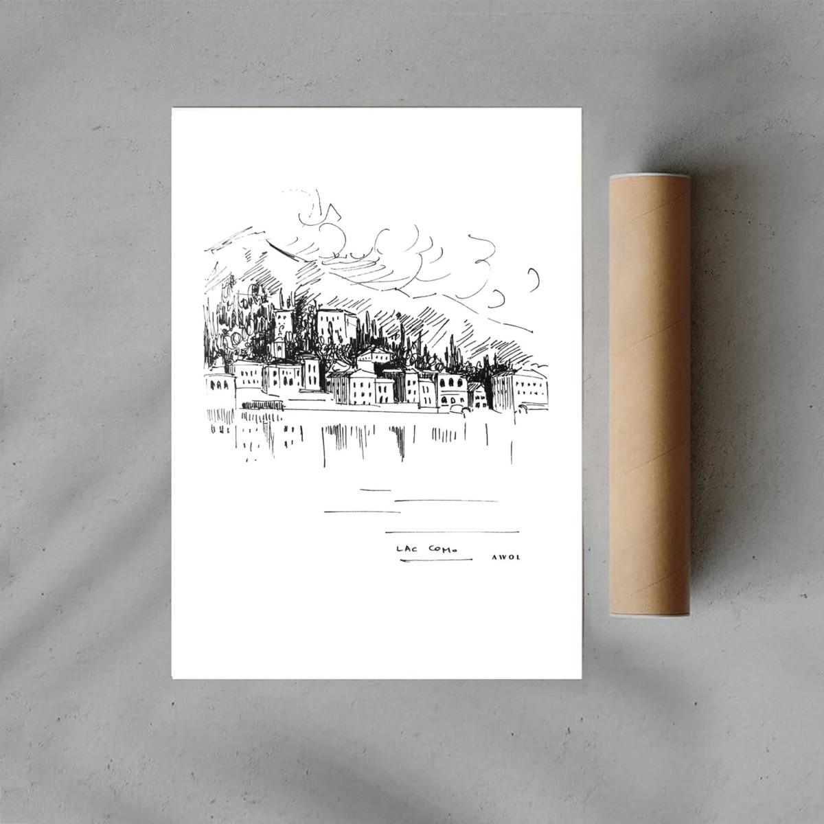 Black / White Lake Como Landscape Illustration Awol – image 7