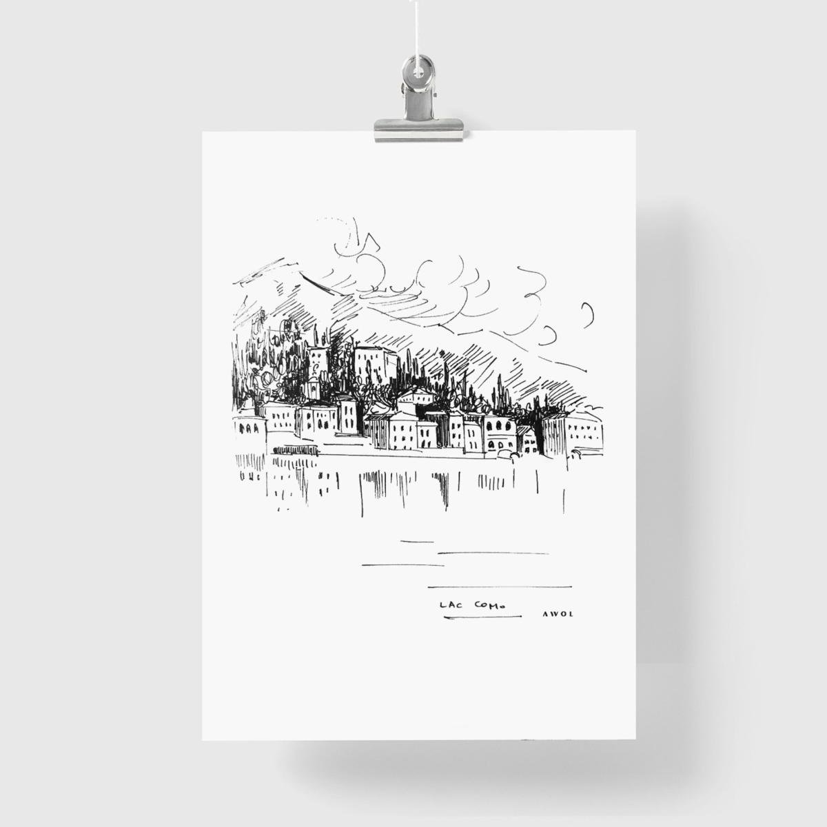 Black / White Lake Como Landscape Illustration Awol – image 8