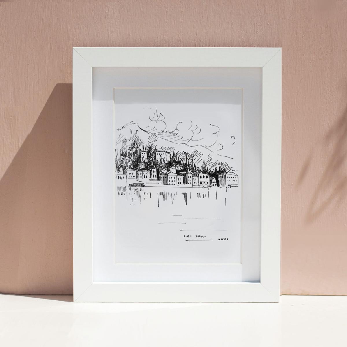 Black / White Lake Como Landscape Illustration Awol – image 9