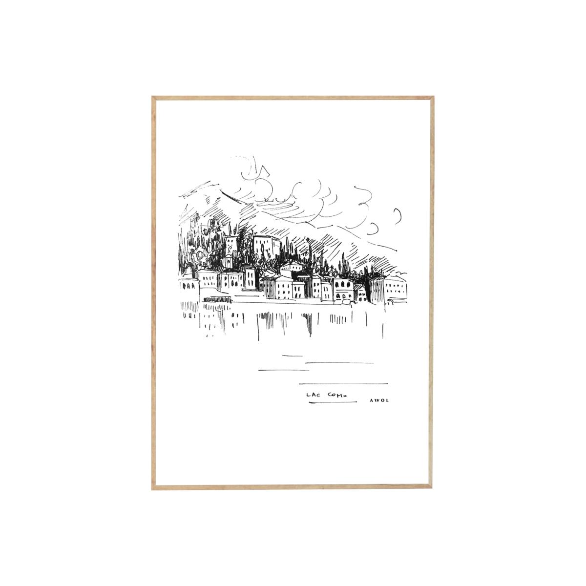 Black / White Lake Como Landscape Illustration Awol – image 1