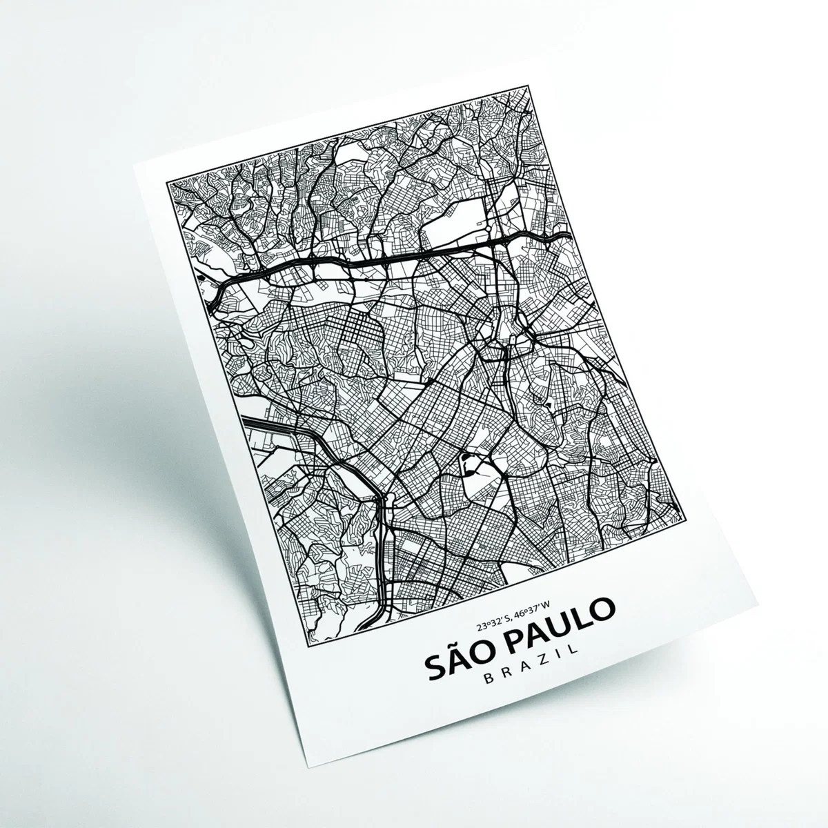 Black Map Of Sao Paulo A1 594 X 841Mm Stanley Print House – image 2