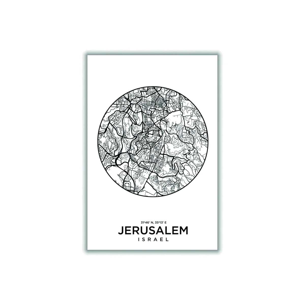 Black Map Of Jerusalem A2 420 X 594Mm Stanley Print House – image 1