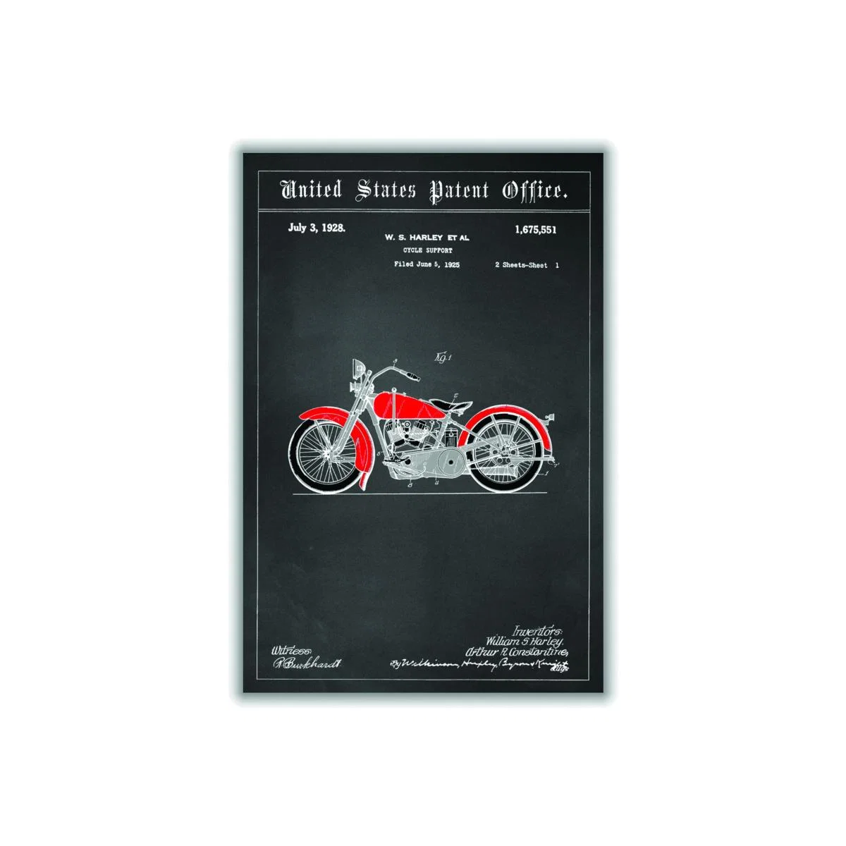 Red Harley Davidson Motorcycle Patent A1 594 X 841Mm Stanley Print House – image 1