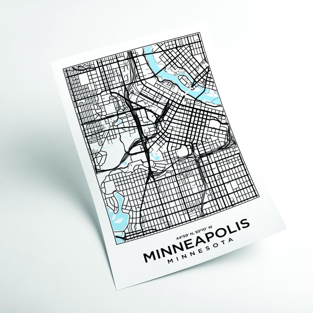 Black Map Of Minneapolis Minnesota A4 210 X 297Mm Stanley Print House – image 2