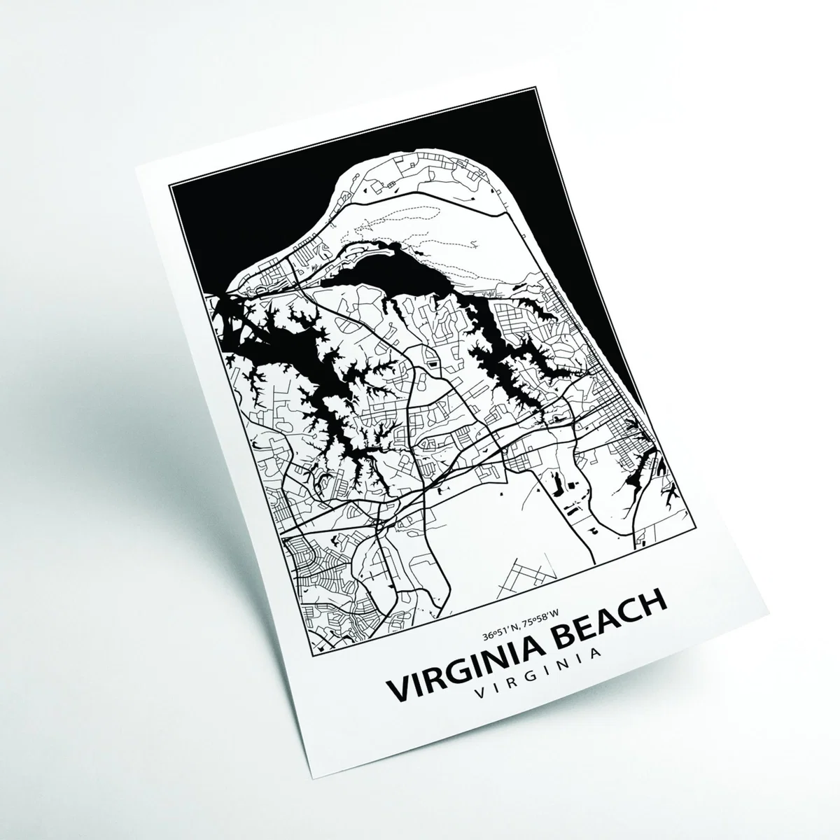 Black Map Of Virginia Beach A1 594 X 841Mm Stanley Print House – image 2