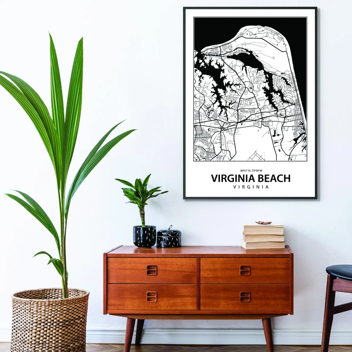Black Map Of Virginia Beach A1 594 X 841Mm Stanley Print House – image 3