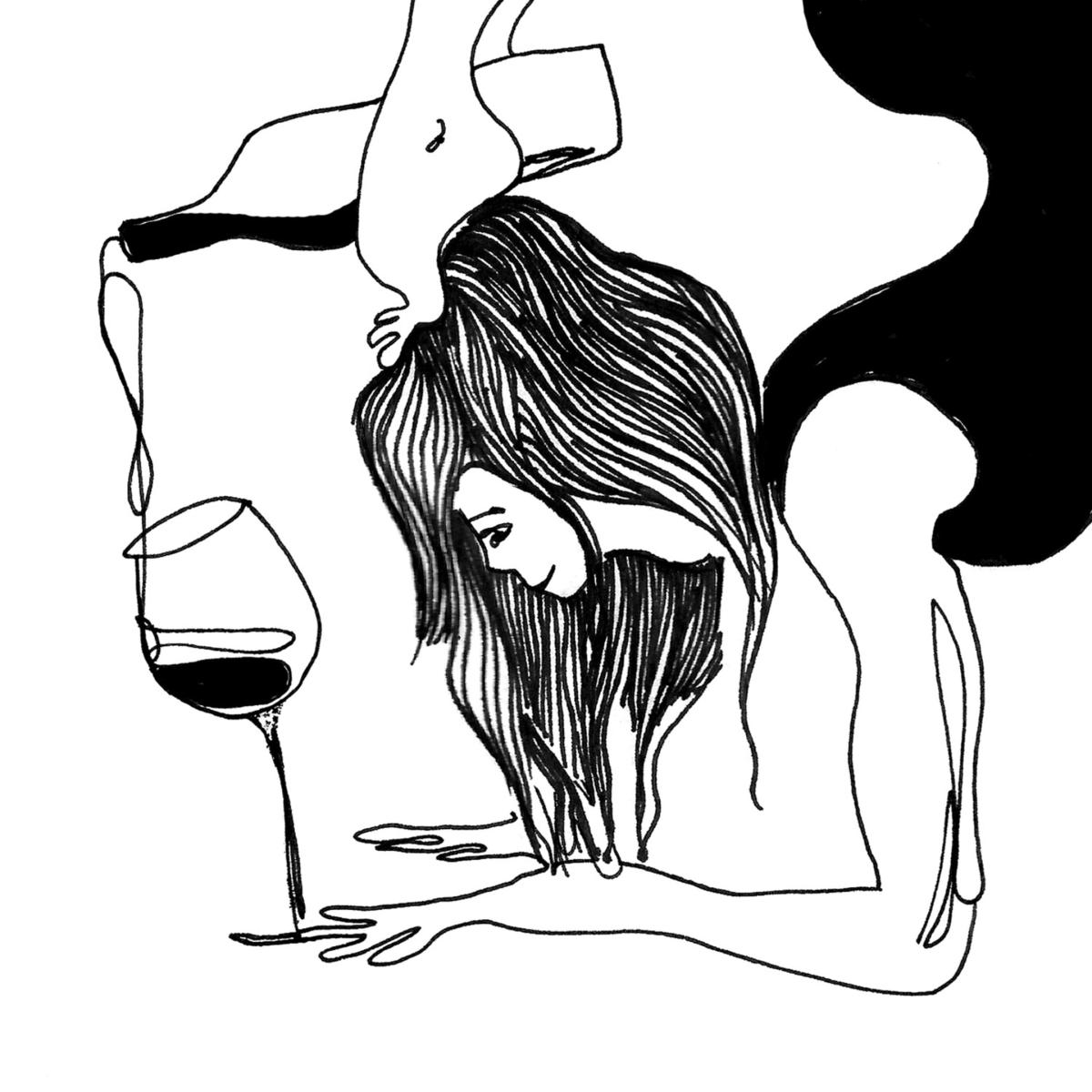 Black / White Modern Balance: Fun Yoga Art Print With Life Quote And Wine Awol – image 3
