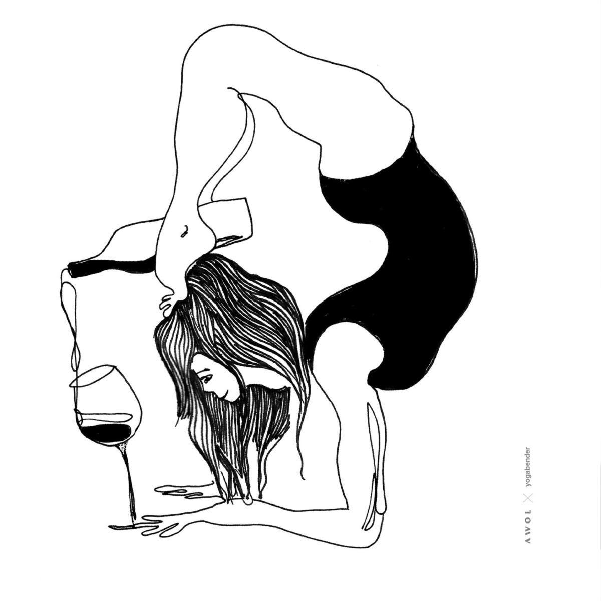 Black / White Modern Balance: Fun Yoga Art Print With Life Quote And Wine Awol – image 6