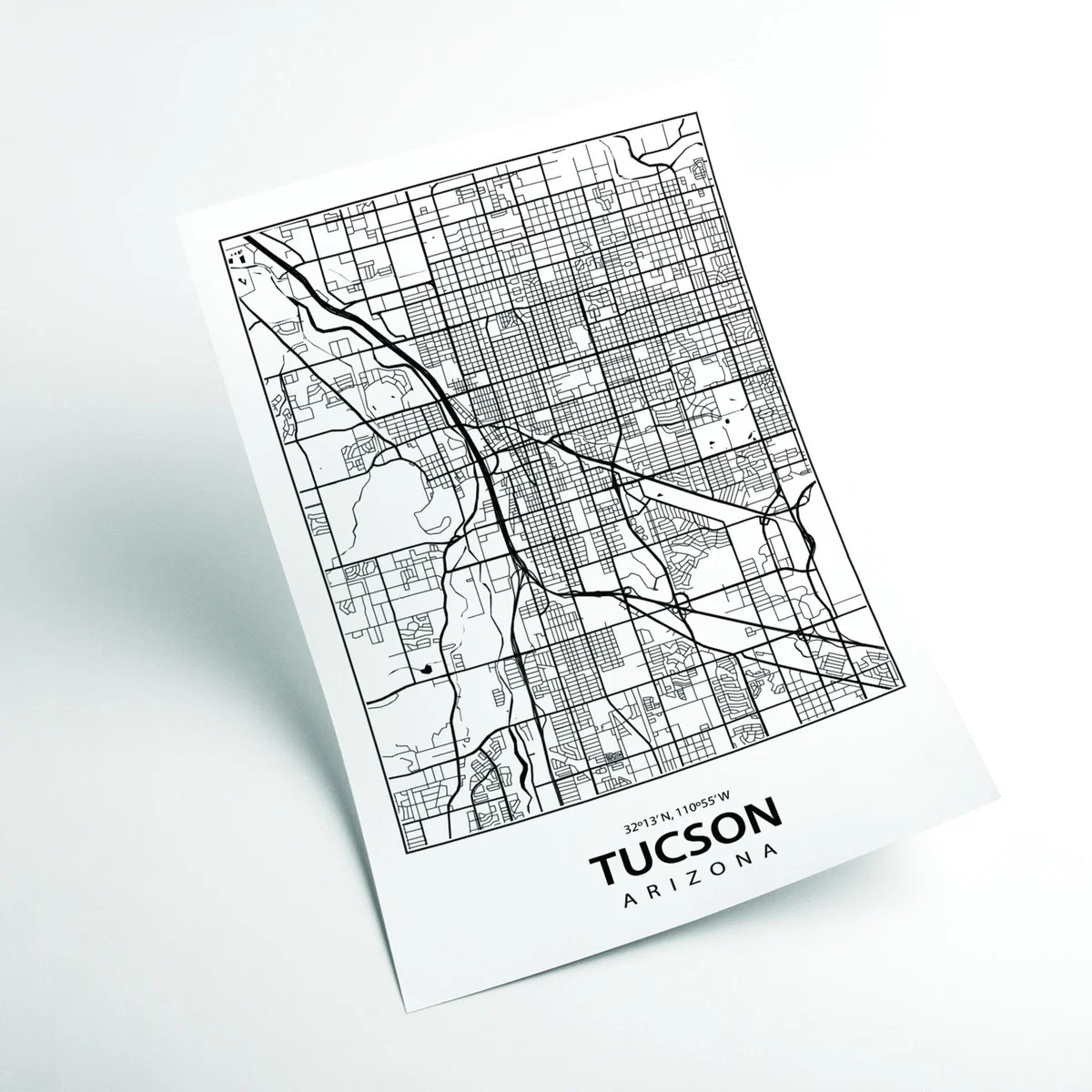 Black Map Of Tuscon Arizona A3 297 X 420Mm Stanley Print House – image 2