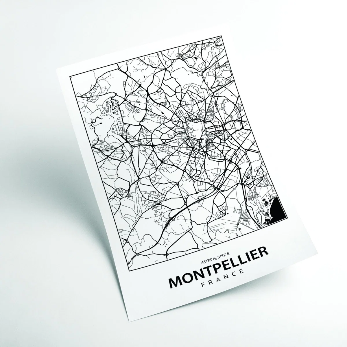 Black Map Of Montpellier A3 297 X 420Mm Stanley Print House – image 2