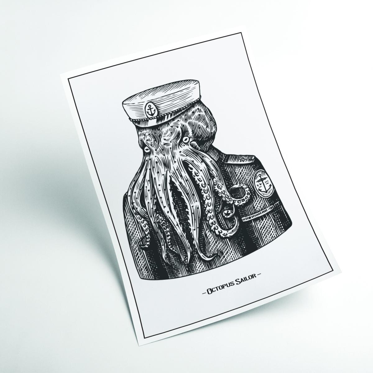 Grey Octopus Sailor A3 297 X 420Mm Stanley Print House – image 2