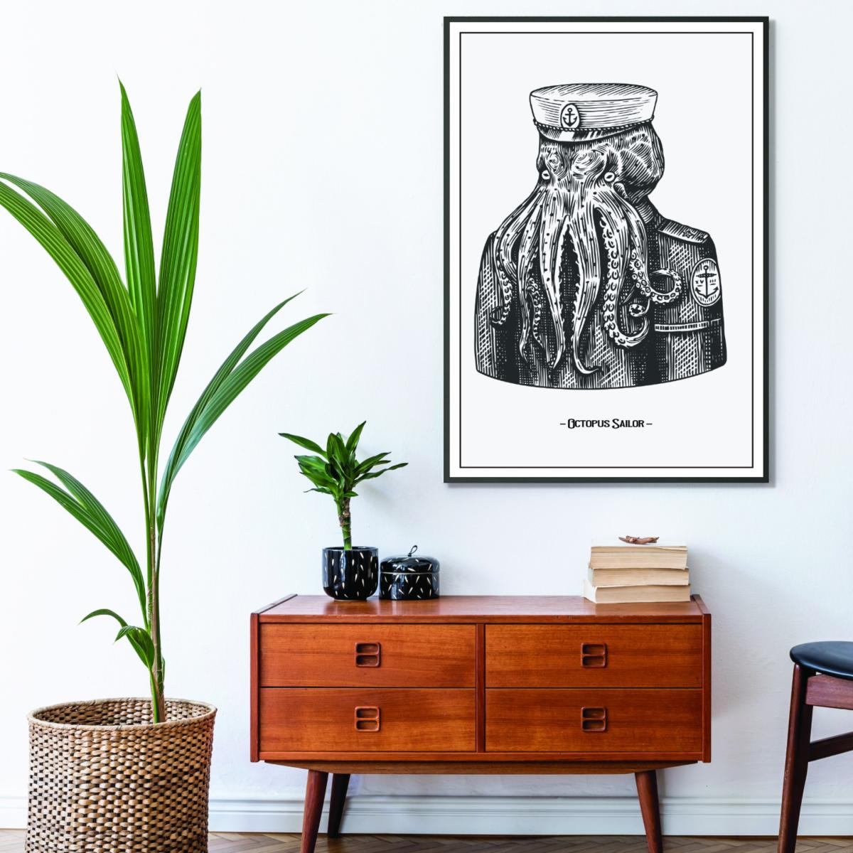 Grey Octopus Sailor A3 297 X 420Mm Stanley Print House – image 3