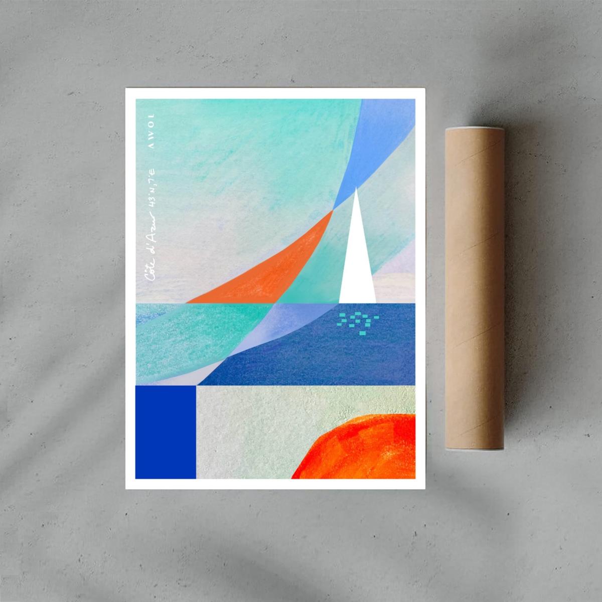 White / Blue / Yellow Art Abstraction On The French Riviera: Sailboats On The Sea At Sunrise Awol – image 3