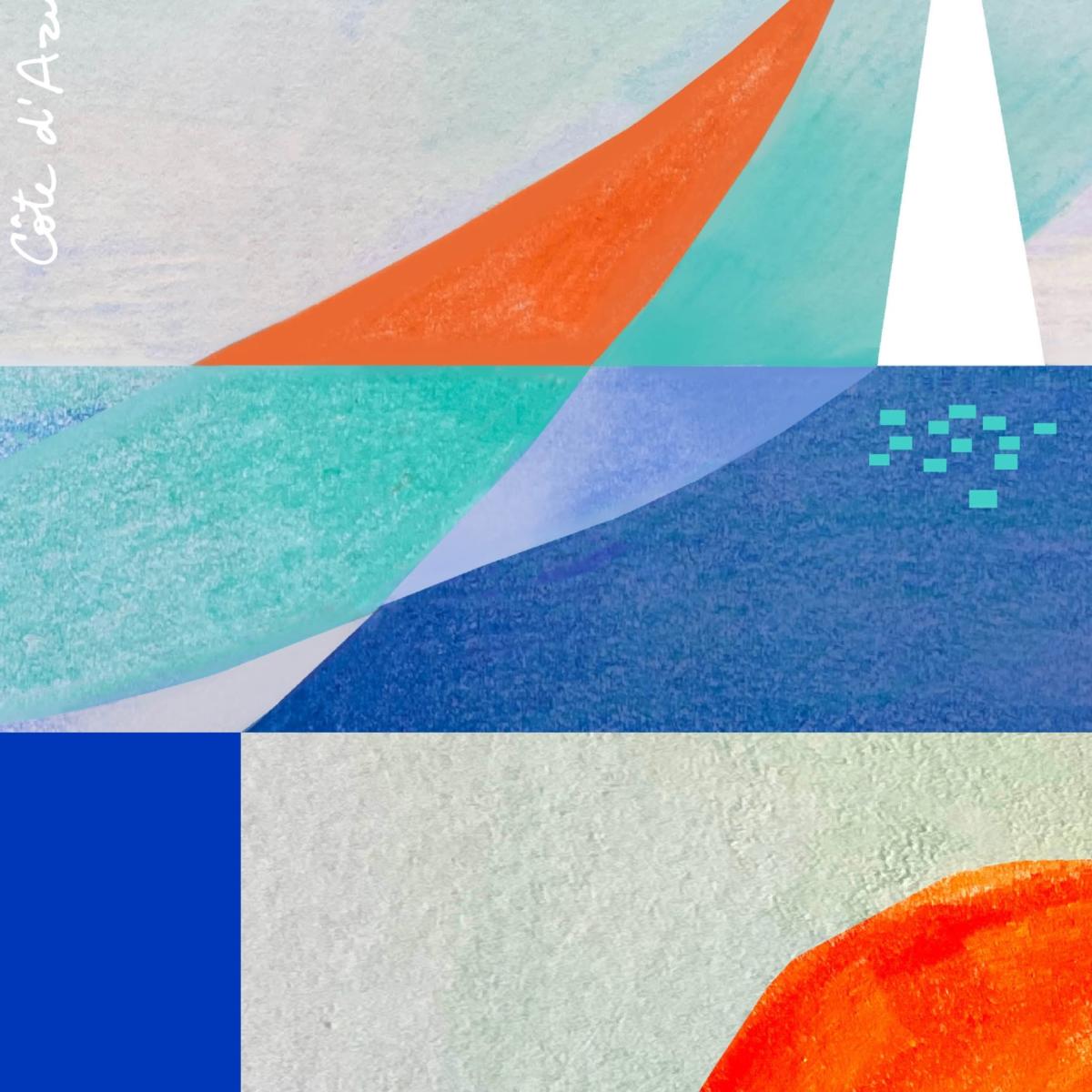 White / Blue / Yellow Art Abstraction On The French Riviera: Sailboats On The Sea At Sunrise Awol – image 4