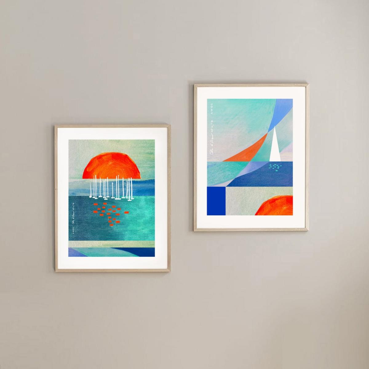 White / Blue / Yellow Art Abstraction On The French Riviera: Sailboats On The Sea At Sunrise Awol – image 6