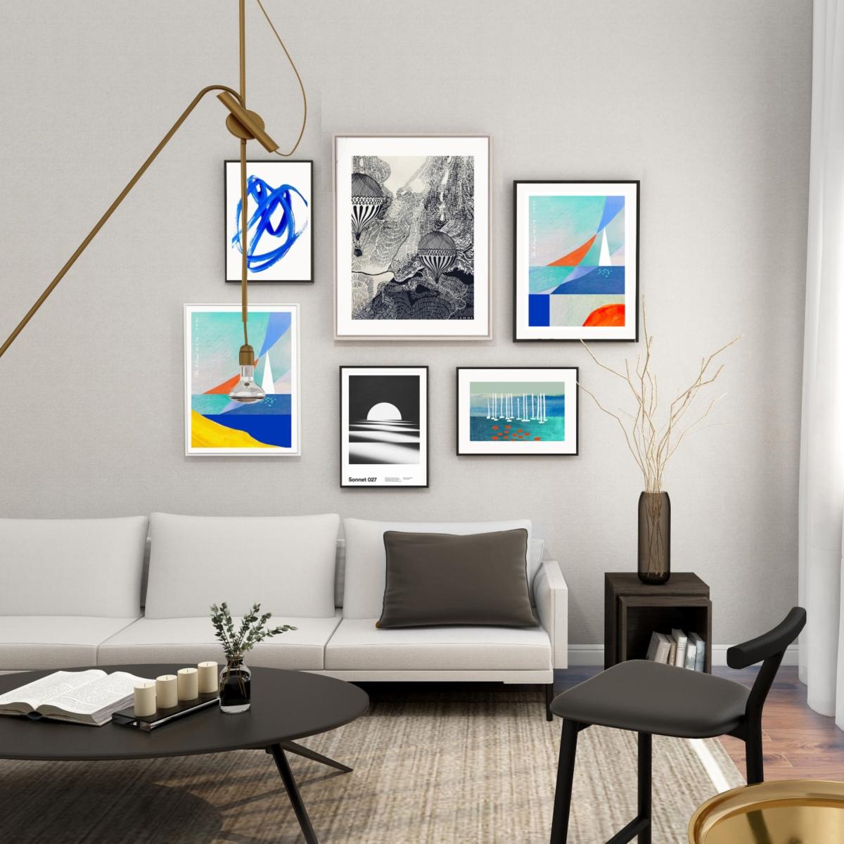 White / Blue / Yellow Art Abstraction On The French Riviera: Sailboats On The Sea At Sunrise Awol – image 7