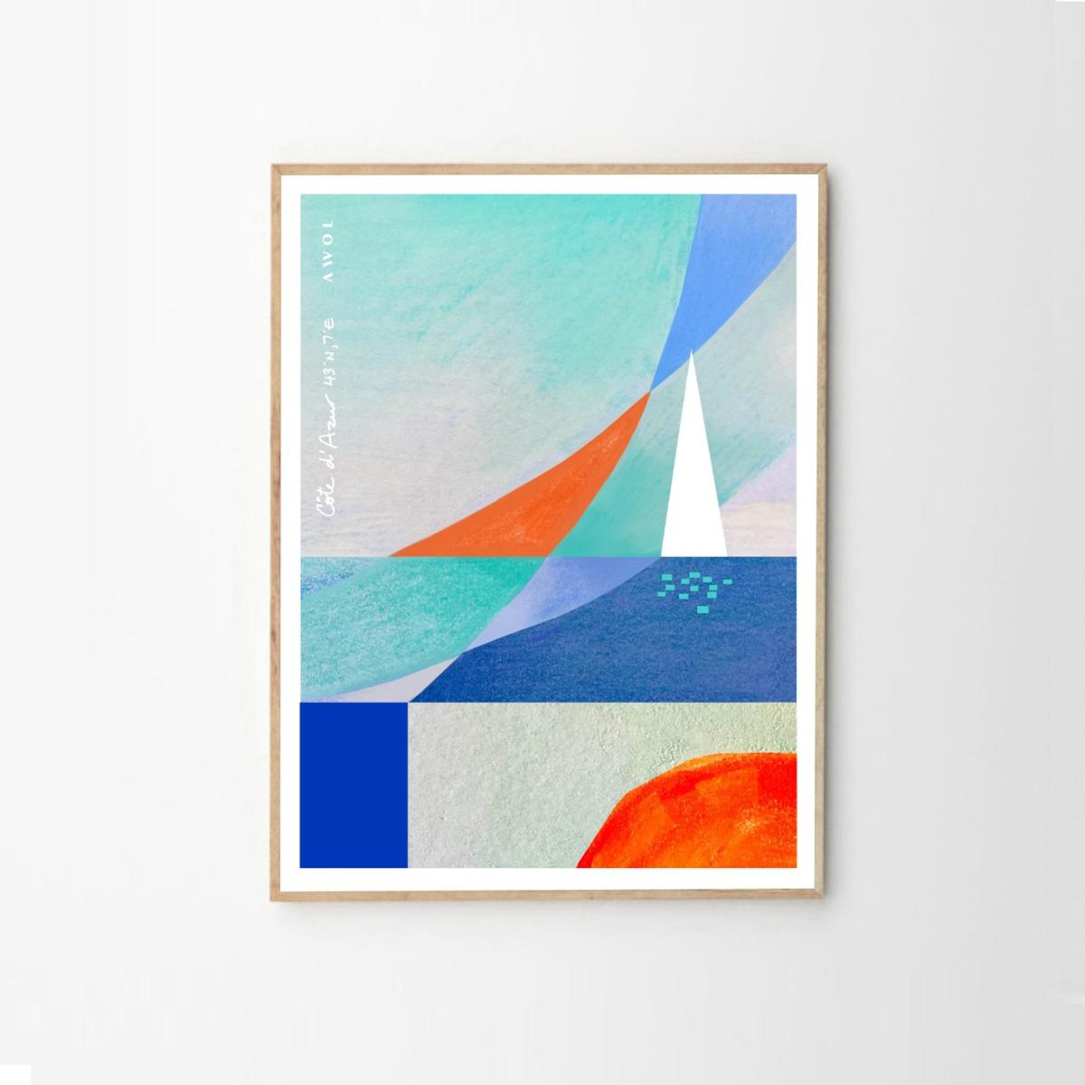White / Blue / Yellow Art Abstraction On The French Riviera: Sailboats On The Sea At Sunrise Awol – image 9