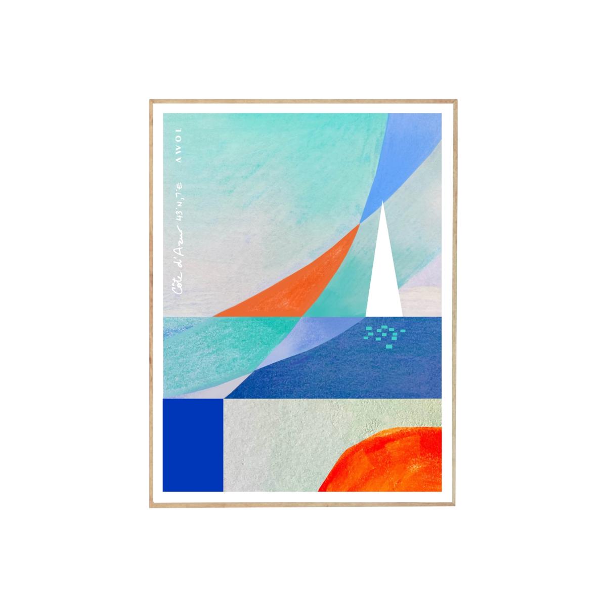 White / Blue / Yellow Art Abstraction On The French Riviera: Sailboats On The Sea At Sunrise Awol – image 1