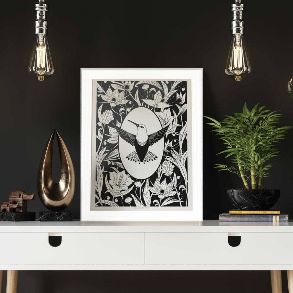 Black / White Elemental Hummingbird Print Black & White The Curious Department – image 2