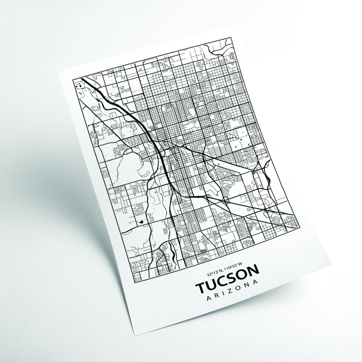 Black Map Of Tuscon Arizona A1 594 X 841Mm Stanley Print House – image 2